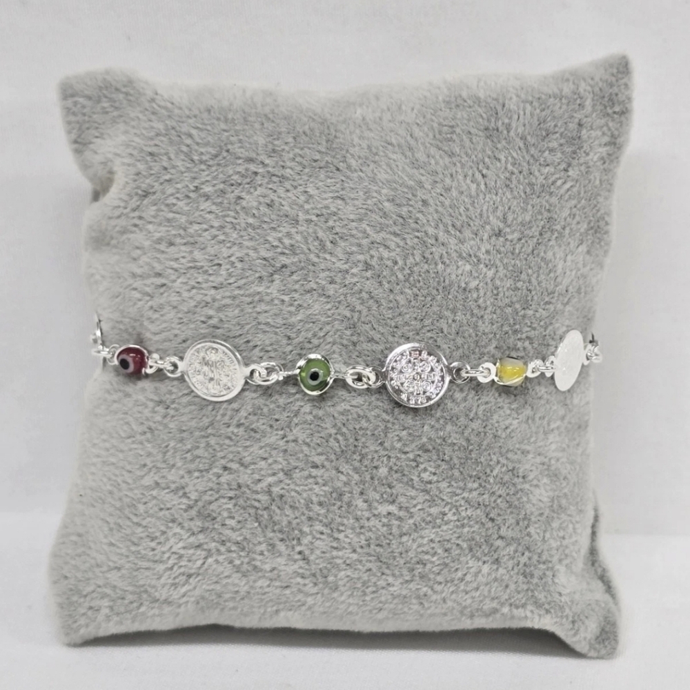 San Benito Evil Eye Bracelet Multicolor CZ Protection Charm 925 Sterling Silver